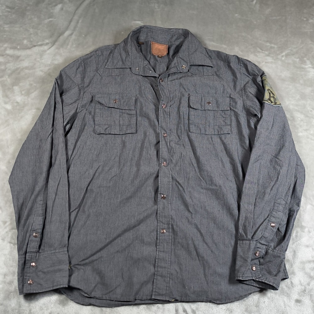 Roar Shirt Mens XL Gray Pinstripe Western Button Up Embroidered Pearl Snap